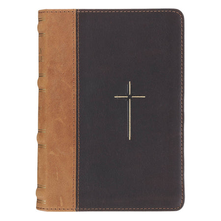Camel Tan Genuine Leather Personal-Size Giant Print Compact King James Version Bible