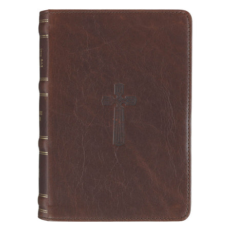 Camel Tan Genuine Leather Personal-Size Giant Print Compact King James Version Bible