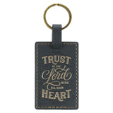 Trust in the Lord Charcoal Gray Faux Leather Keychain - Proverbs 3:5 - KI Gifts Christian Supplies
