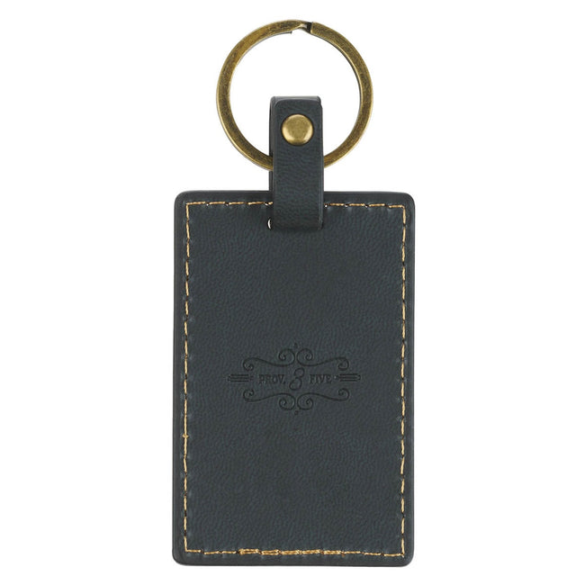 Trust in the Lord Charcoal Gray Faux Leather Keychain - Proverbs 3:5