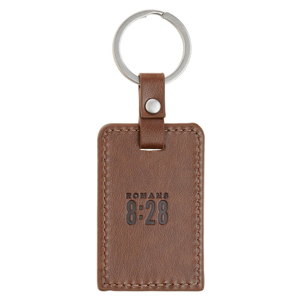 God Works for the Good Brown Faux Leather Keychain - Romans 8:28
