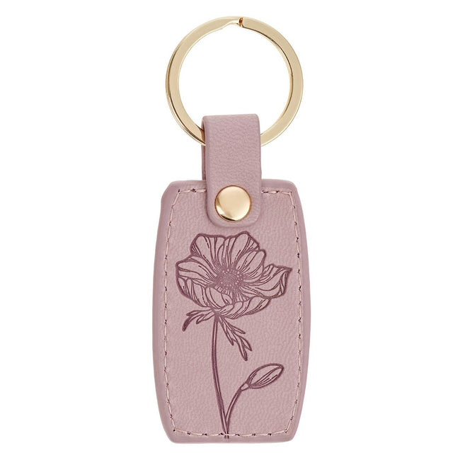 Be Joyful Dusty Mauve Faux Leather Keychain - 1 Thessalonians 5:16