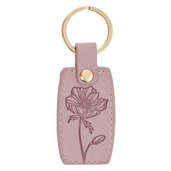 Be Joyful Dusty Mauve Faux Leather Keychain - 1 Thessalonians 5:16