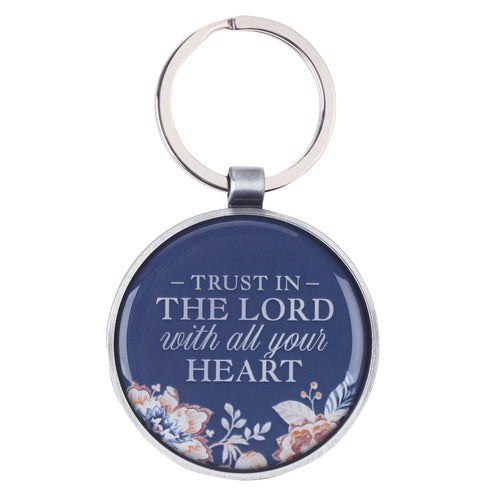 Trust Honey-brown and Navy Epoxy-coated Metal Keychain - Proverbs 3:5