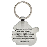 Man of God Black and Silver Metal Keychain - 1 Timothy 6:11