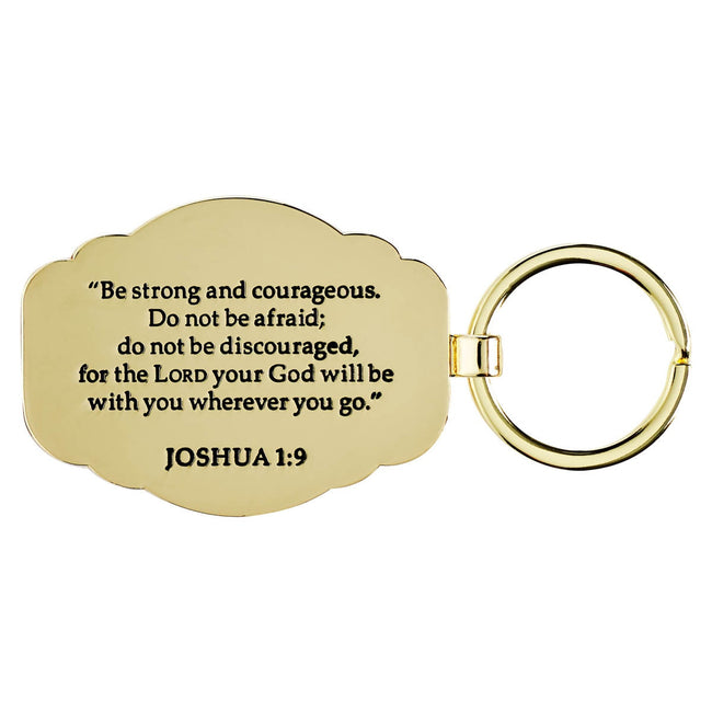 Strong and Courageous Blue Metal Keychain - Joshua 1:9