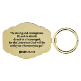 Strong and Courageous Blue Metal Keychain - Joshua 1:9