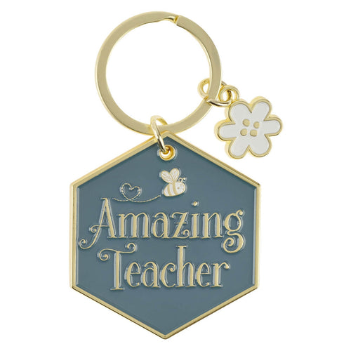 Amazing Teacher Blue Metal Keychain with Charm - KI Gifts Christian Supplies