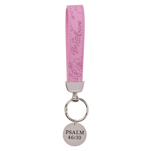 Be Still and Know Lavender Faux Leather Wristlet Keychain - Psalm 46:10 - KI Gifts Christian Supplies