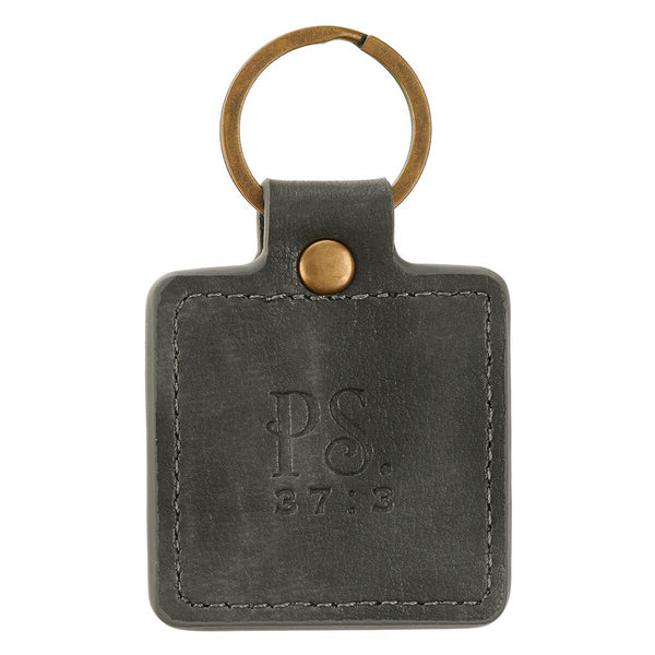 Trust in the Lord Gray Faux Leather Keychain - Psalm 37:3