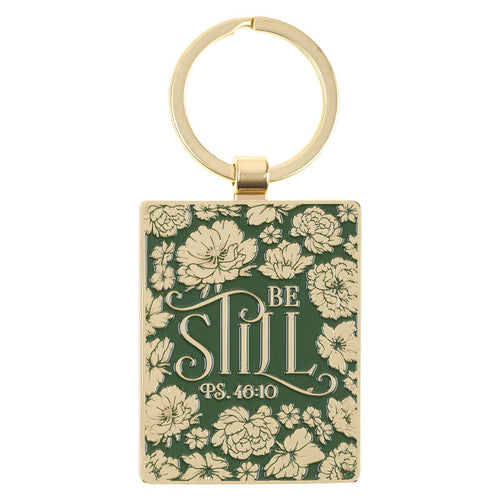 Be Still Green Epoxy-filled Metal Keychain - Psalm 46:10 - KI Gifts Christian Supplies