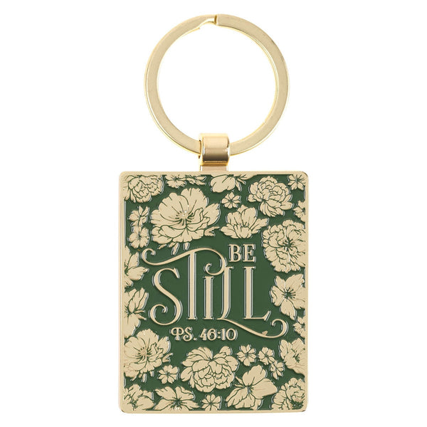 Be Still Green Epoxy-filled Metal Keychain - Psalm 46:10 - KI Gifts Christian Supplies