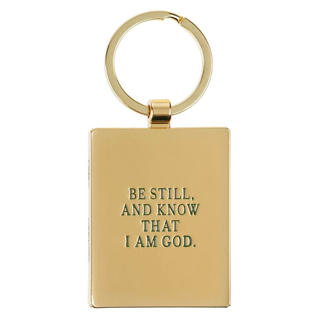 Be Still Green Epoxy-filled Metal Keychain - Psalm 46:10