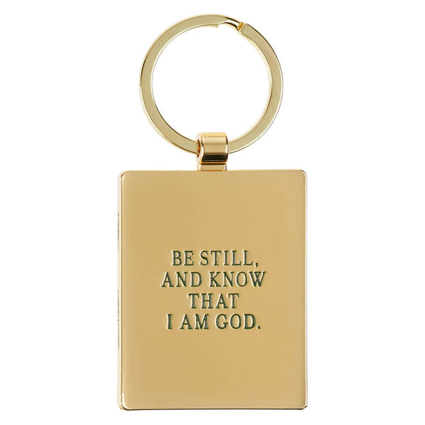 Be Still Green Epoxy-filled Metal Keychain - Psalm 46:10