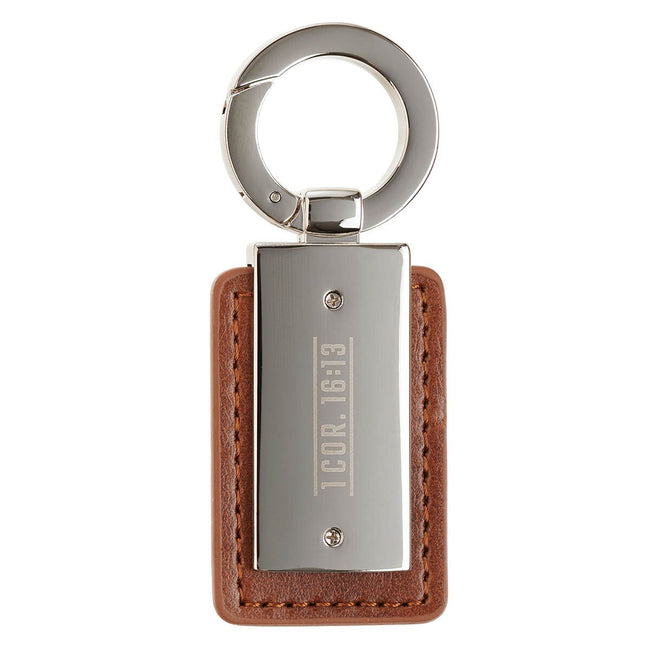 Stand Firm in the Faith Honey-brown Faux Leather and Silver Metal Keychain - 1 Corinthians 16:13