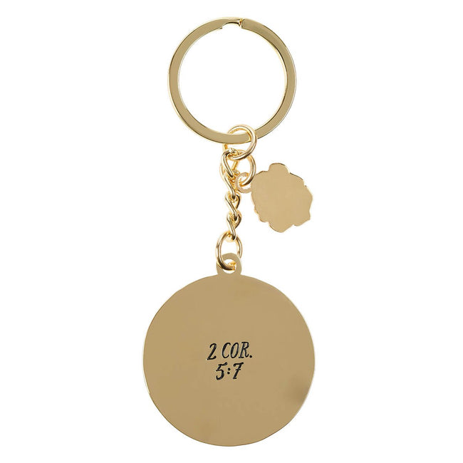 Walk by Faith Pink Cosmos Metal Keychain with Link Chain Medallion - 2 Corinthians 5:7