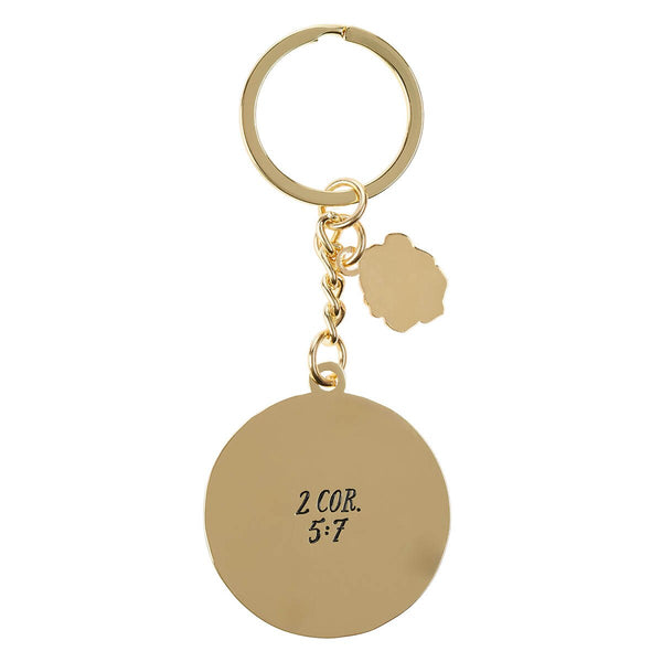 Walk by Faith Pink Cosmos Metal Keychain with Link Chain Medallion - 2 Corinthians 5:7