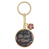 Be Still Teal Botanical Metal Keychain with Link Chain Medallion - Psalm 46:10 - KI Gifts Christian Supplies