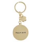 Be Still Teal Botanical Metal Keychain with Link Chain Medallion - Psalm 46:10