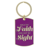 Walk by Faith Purple Epoxy-filled Metal Keychain - 2 Corinthians 5:7 - KI Gifts Christian Supplies