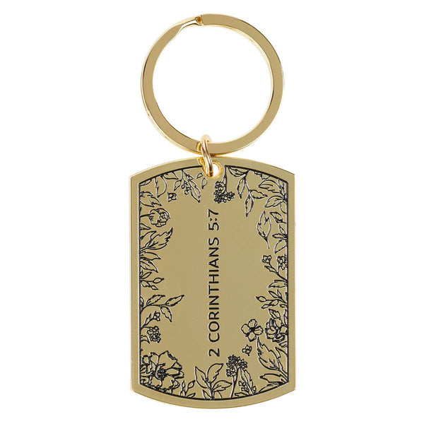 Walk by Faith Purple Epoxy-filled Metal Keychain - 2 Corinthians 5:7