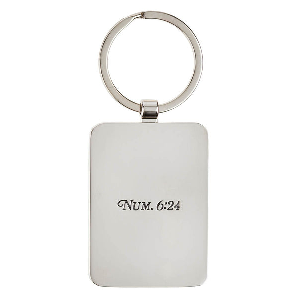The Lord Bless You Midnight Blue Epoxy-filled Silver Metal Keychain - Numbers 6:24