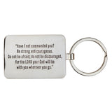 Be Strong and Courageous Brown Epoxy-filled Silver Metal Keychain - Joshua 1:9