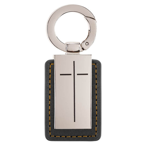 Man of God Black Faux Leather and Silver Metal Cross Keychain - KI Gifts Christian Supplies
