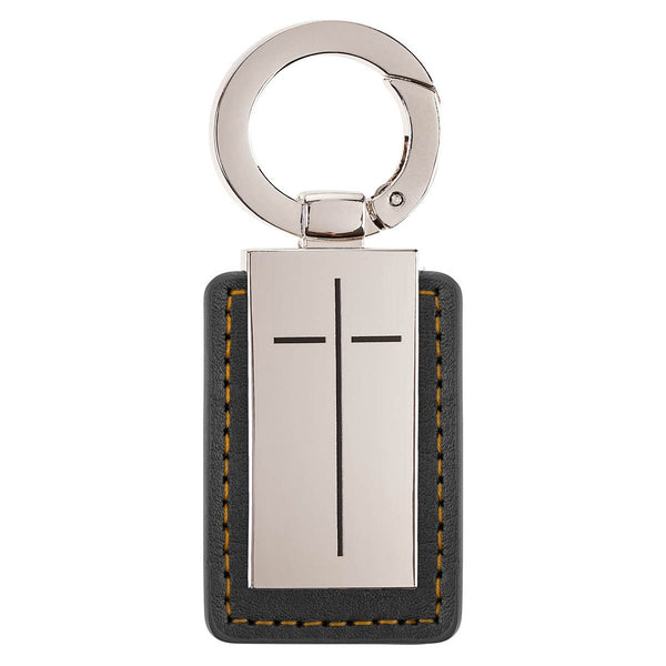 Man of God Black Faux Leather and Silver Metal Cross Keychain - KI Gifts Christian Supplies