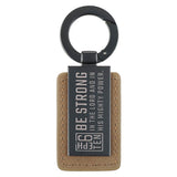 Be Strong Tan Faux Leather and Gunmetal Gray Keychain - Ephesians 6:10