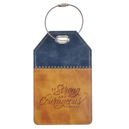 I Can Do All Things Honey-brown and Navy Floral Faux Leather Luggage Tag - Philippians 4:13