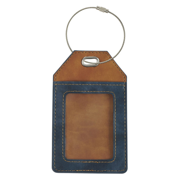 Strong and Courageous Butterscotch and Navy Faux Leather Luggage Tag - Joshua 1:9