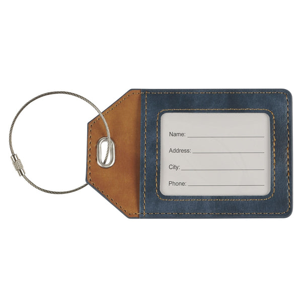 Strong and Courageous Butterscotch and Navy Faux Leather Luggage Tag - Joshua 1:9