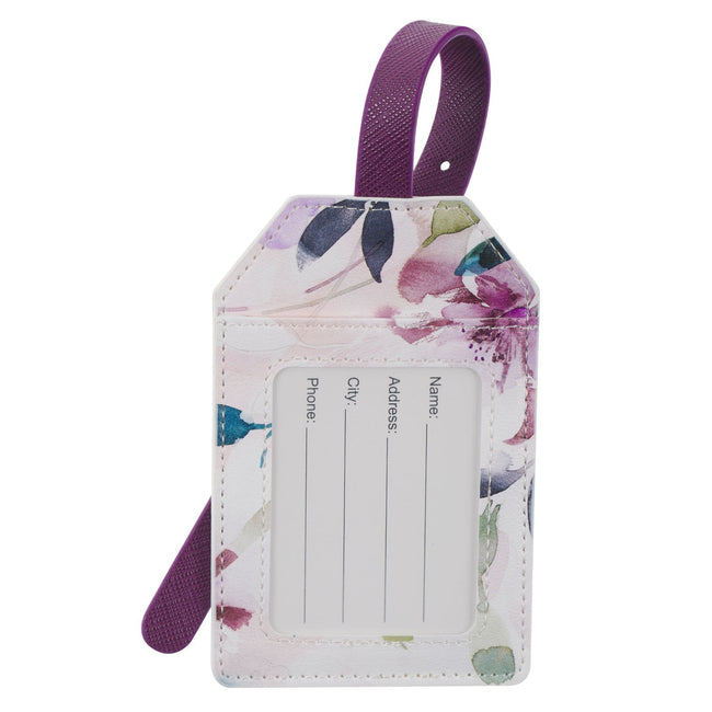 Strength and Dignity Purple Floral Faux Leather Luggage Tag - Proverbs 31:25