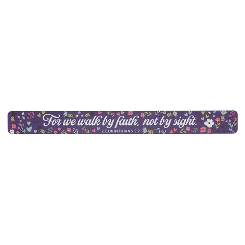 We Walk by Faith Purple Floral Large Magnetic Strip - 2 Corinthians 5:7 - KI Gifts Christian Supplies