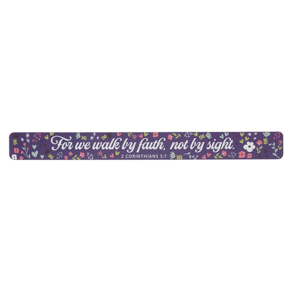 We Walk by Faith Purple Floral Large Magnetic Strip - 2 Corinthians 5:7 - KI Gifts Christian Supplies