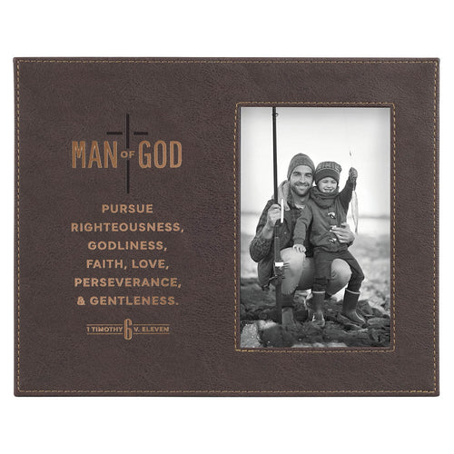 Man of God Brown Faux Leather Photo Frame - 1 Timothy 6:11 - KI Gifts Christian Supplies