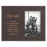 Man of God Brown Faux Leather Photo Frame - 1 Timothy 6:11 - KI Gifts Christian Supplies