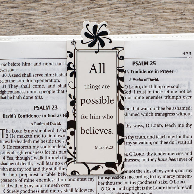 All Things Are Possible Black and White Magnetic Bookmark - Mark 9:23