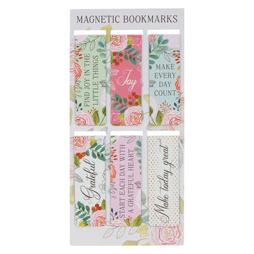 A Grateful Heart Pink Floral Magnetic Bookmark Set - KI Gifts Christian Supplies