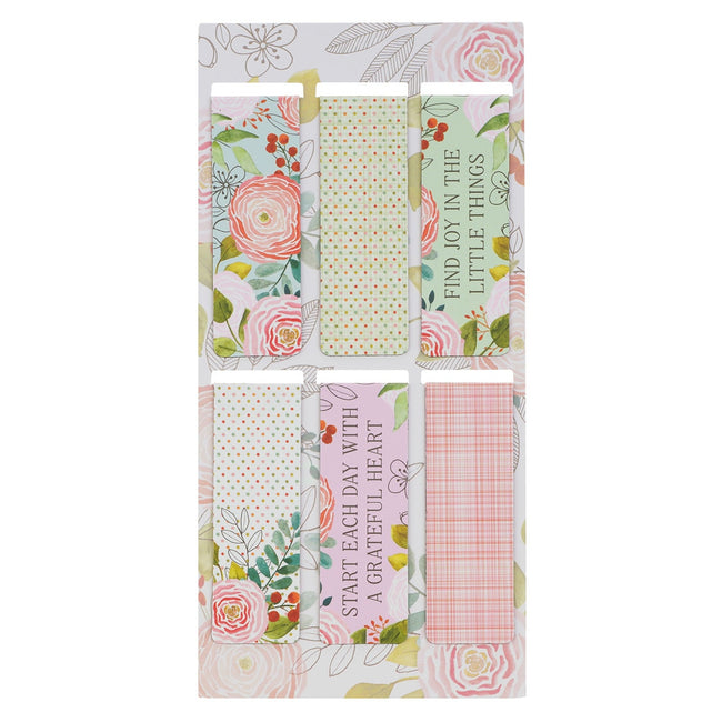 A Grateful Heart Pink Floral Magnetic Bookmark Set