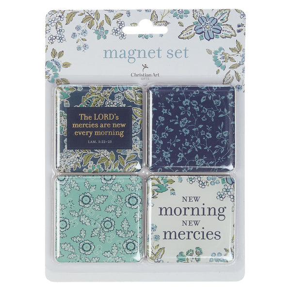 Morning Mercies Blue and Green Floral Magnet Set - Lamentations 3:22–23 - KI Gifts Christian Supplies