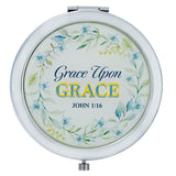 Grace Upon Grace Silver Metal Compact Mirror - John 1:16 - KI Gifts Christian Supplies