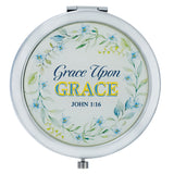 Grace Upon Grace Silver Metal Compact Mirror - John 1:16