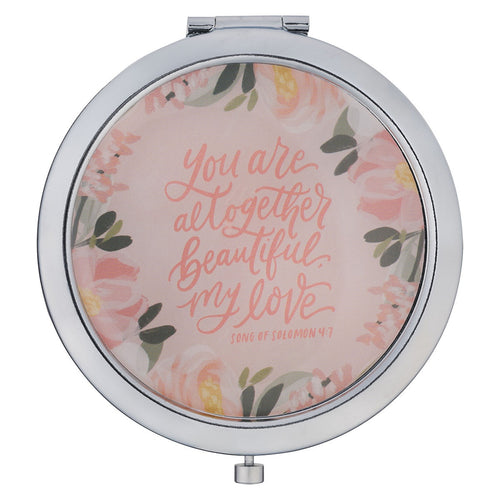Altogether Beautiful Silver Metal Compact Mirror – Song of Solomon 4:7 - KI Gifts Christian Supplies