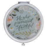He Who Promised Silver Metal Compact Mirror - Hebrews 10:23 - KI Gifts Christian Supplies