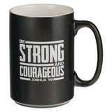 Strong and Courageous Black Lion Ceramic Coffee Mug - Joshua 1:9 - KI Gifts Christian Supplies