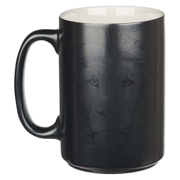 Strong and Courageous Black Lion Ceramic Coffee Mug - Joshua 1:9