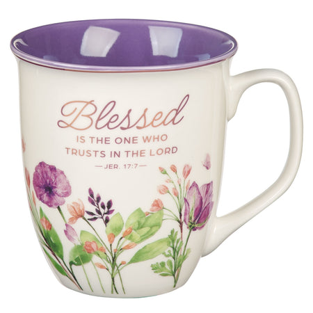 Blessed is the One Purple Floral Compact Mirror - Jeremiah 17:7