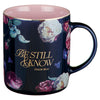 Be Still and Know Midnight Blue Floral Ceramic Mug - Psalm 46:10 - KI Gifts Christian Supplies